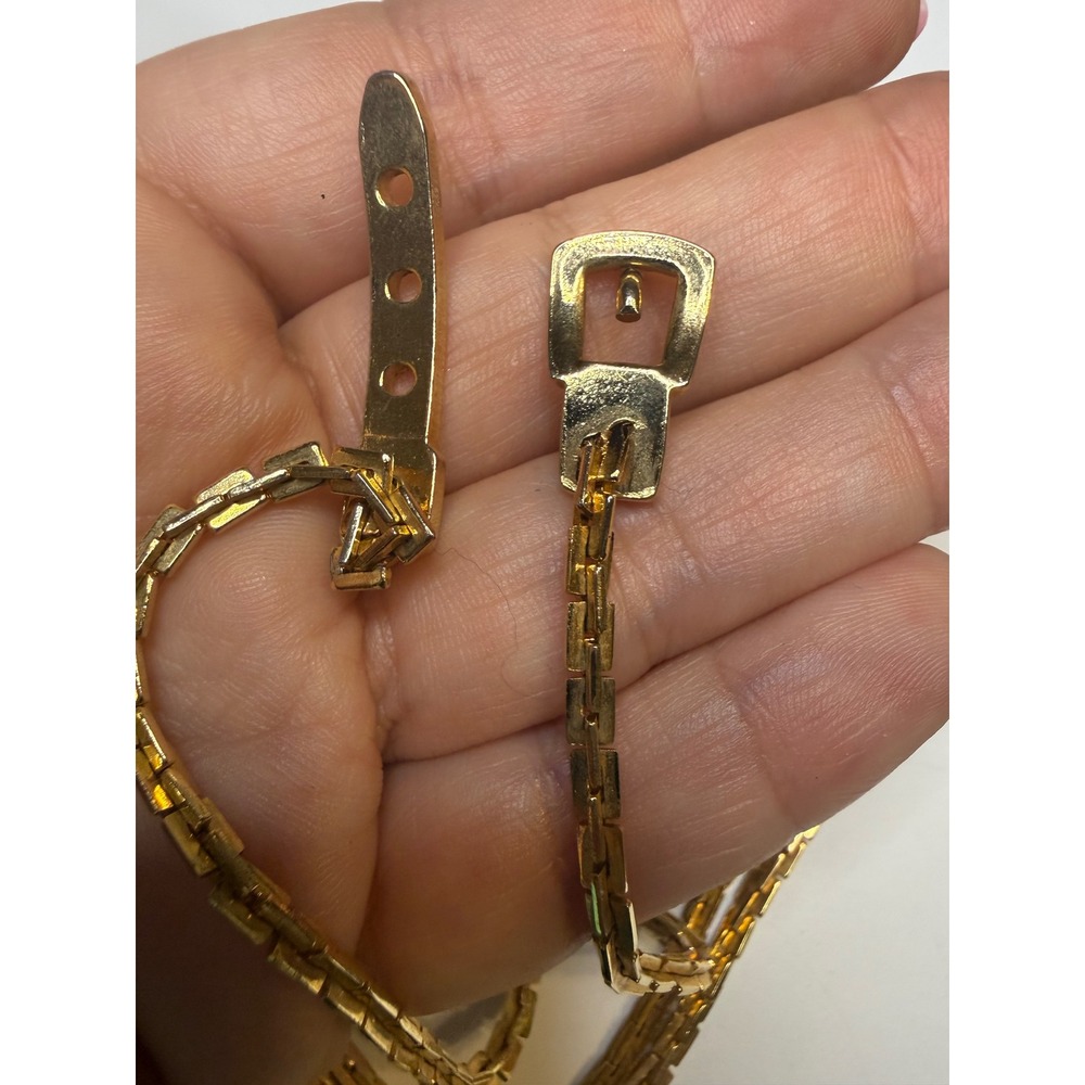 Gold Tone Metal Chain Link Buckle Belt Skinny Box Link Adjustable 31 Inch - Picture 3 of 4